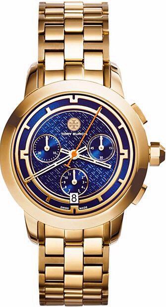 TORY WATCH, GOLD-TONE/NAVY CHRONOGRAPH, 37 MM